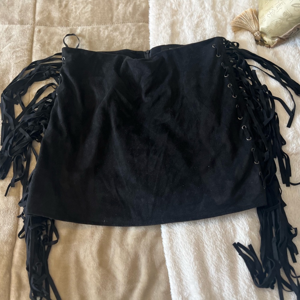 Black fringe mini skirt
